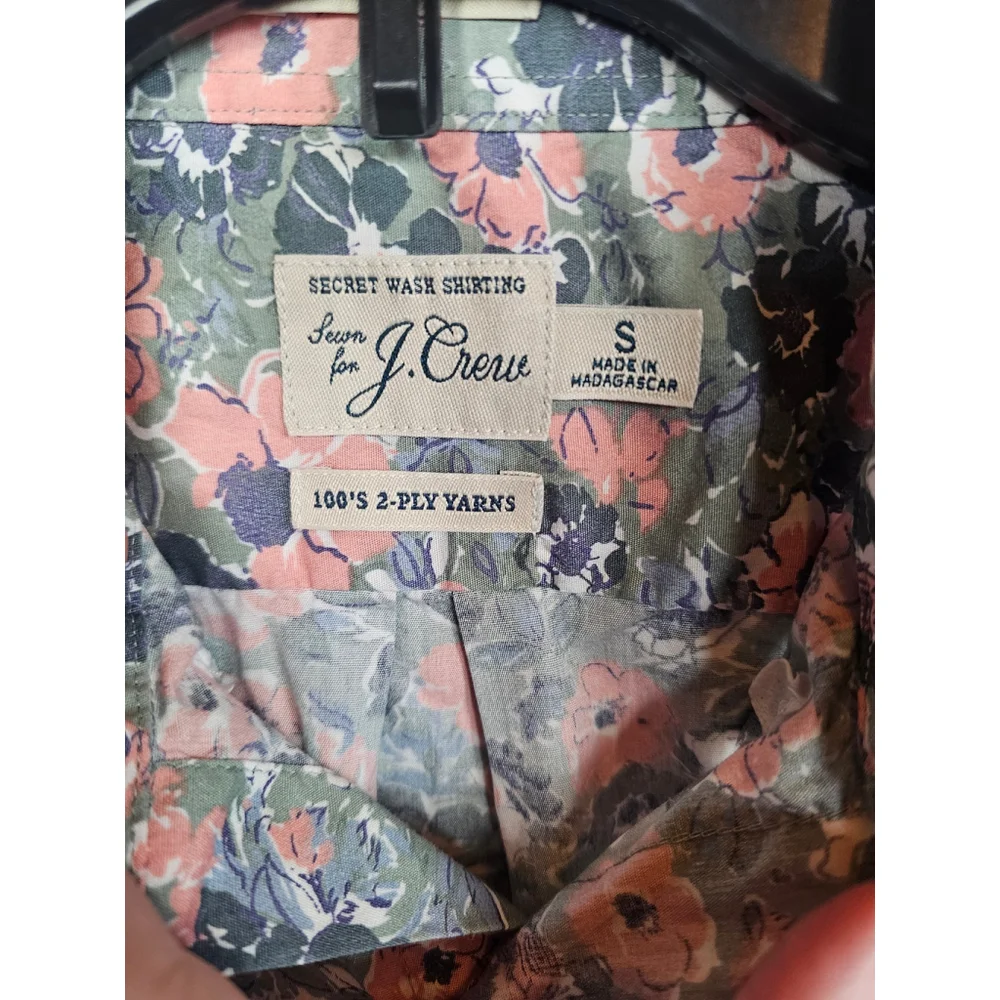 J. Crew Men's Slim Short Sleeve Floral Shirt Blue Pink Flower Print Size S EUC